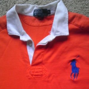 RARE POLO Rugby Shirt Long Sleeve Orange Mens XL